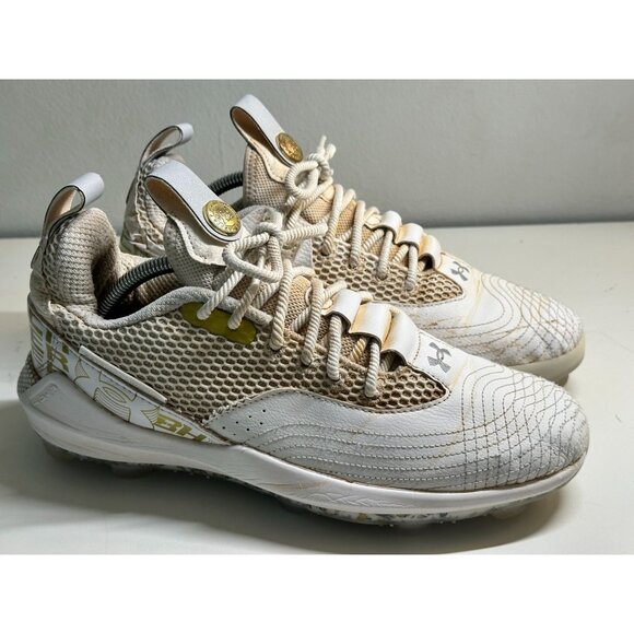 Under Armour Brice Harper 7 Elite TPU Baseball Cleats Mens Size 9 White and Gold - Picture 1 of 9